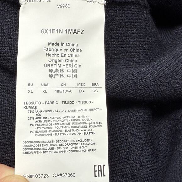 Emporio Armani Cardigan Sweater Men XL Raglan Shawl 2 Tone Navy Gray Wool Blend - Picture 9 of 11